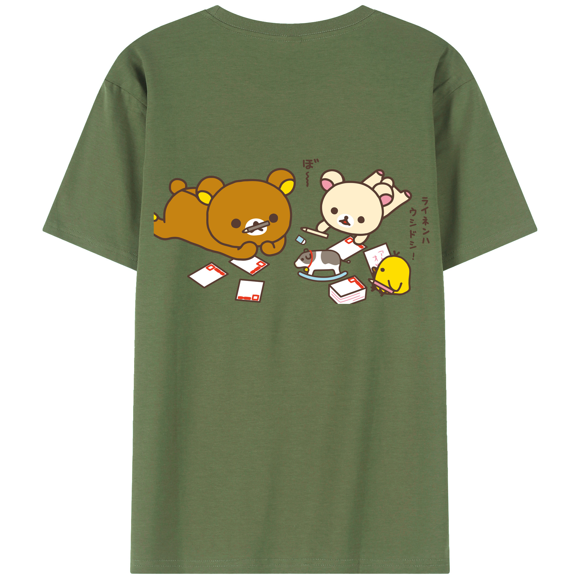 （画像用） リラックマ リラックマ キイロイトリ Rilakkuma Korilakkuma Kiiroitori 綿100％ メンズ半袖Tシャツ（バックプリント） 通気性